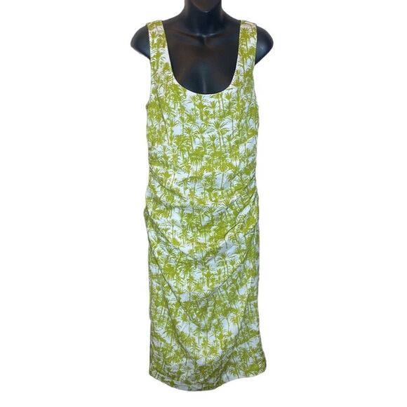 Tracy Reese midi dress palm print gauzy T back brat silk crinkle - Picture 1 of 8